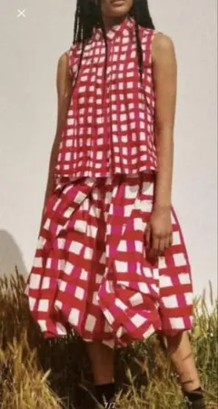 MARNI マルニ ＊ユニクロ ノースリーブ コットン　ブラウス　チェック 赤