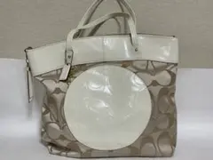 COACH コーチ シグネチャー トートバッグ 白 ベージュ A4可