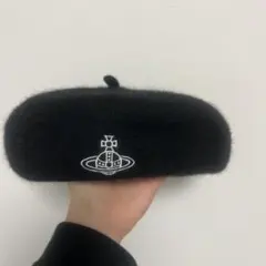 ベレー帽 刺繍 ブラック