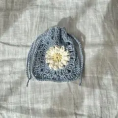 ハンドメイド 編み物 巾着袋 ポーチ AirPods ホワイト 韓国 お花巾着