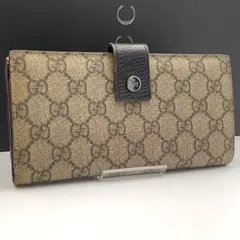 GUCCI グッチ GG スプリーム 二つ折り 長財布 Wホック ブラウンのサムネイル