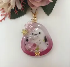 シマエナガ　桜シェイカー　キーホルダー　オイル入り レジン ハンドメイド