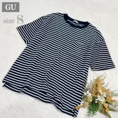【ジーユー】GU メンズ ボーダーTシャツ ネイビー×ホワイト 半袖 S ●