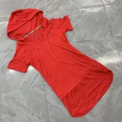 NIKE パーカー 半袖 フード付き DRI-FIT ランニング レッド M