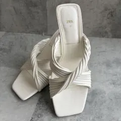 ZARA ミュール 白 スクエアトゥ 24 37