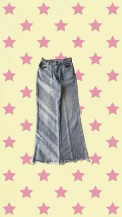 CLASSICAL ELF 最旬美脚デニム。裾フリンジセミフレアデニムパンツ