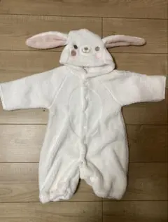 ウサギ耳付きフリース着ぐるみ ロンパース50 60 70サイズ