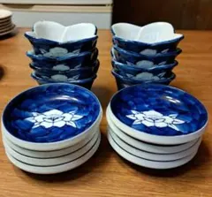 昭和レトロ　花柄　蓮　小鉢　小皿　8客セット