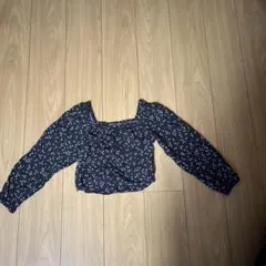 H&M 花柄スクエアネック長袖ブラウス 140 ブラック