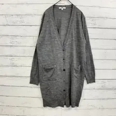 ユニクロ Vネック ロングカーディガン グレー M ウール混 穴あり