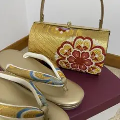 振袖用草履バッグセット⑦ 帯地ゴールド系★美品★のサムネイル