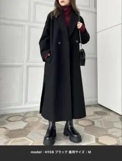 moment+ ニットメルトンサイドスリットロングチェスターコート ブラック