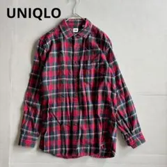 【ユニクロ】長袖ネルシャツ　タータンチェック　綿100% レッド　カジュアル/L