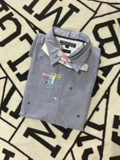TOMMY 刺繍入り青ボタンダウン長袖シャツ L