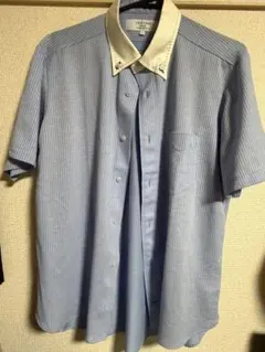 青と白のストライプ 半袖ワイシャツ