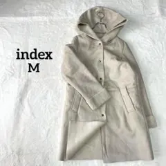 【インデックス】M フェイクムートン フード付 ロングコート ベージュ　ワールド