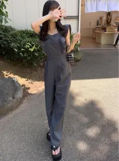 GRL バックリボンショルダーフリルオールインワン