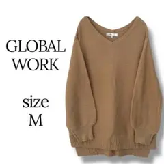 ✨グローバルワーク【M】Vネック　ニット　セーター　長袖　ブラウン　スリット