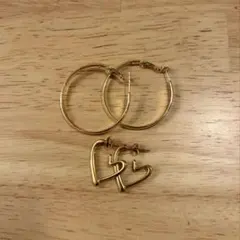 AJIRO ACCESSORY ハート フープ ピアス ゴールド&フープピアス