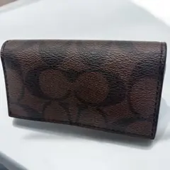 【外観美品】COACH ブラウン シグネチャー柄 4連キーケース