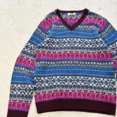 BROWNY トップス セーター ペンギン 幾何学模様 Vネックニット