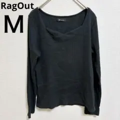 RagOut 【Ｍ】 リブニット Uネック 長袖 カットソー ブラック 黒 秋冬