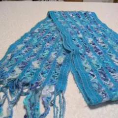 値下げしました！青紫ストライプ フリンジ付きマフラー