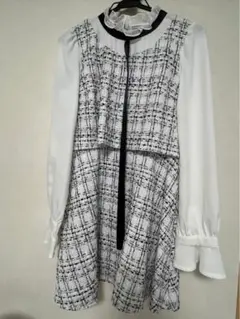 ツイードワンピース　チェック柄　ホワイト　ブラック