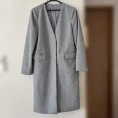 美品　ジーユー　ウールブレンドノーカラーコート　レディース　グレーＳ　フォーマル