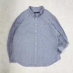 ラルフローレン XXL コットンシャツ ギンガムチェック 青 ポニー刺繍