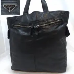 プラダ トートバッグ レザー A4可 肩掛 三角ロゴ ブラック