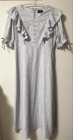 evelyn アイスグレー フリル 花柄 ワンピース