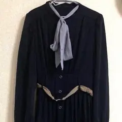 レディアゼル プリーツワンピース ボウタイ ベルト ギャザー ネイビー