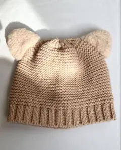 子供用　耳付き　ピンク　ニット帽　ねこさん　サイズ50〜52