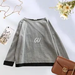 946＊ジーユー【M】トップス　長袖　グレー　袖デザイン　ボートネック　シンプル