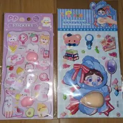 アニマル　おなか　おしり　ぷくぷくステッカー　子供　シール　ぷにぷに　2枚