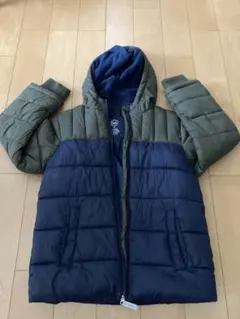 バイカラー フード付きダウンコート