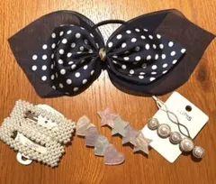 ヘアアクセ7点セットまとめ売りパーティデートパール調ハート❤︎スター☆ドットリボン