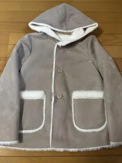 【ほぼ新品】ベージュ フード付きコート 140cm