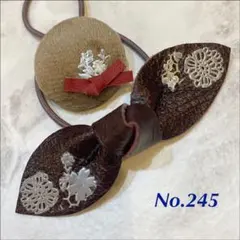 245❤︎本革リボンとベロア調のくるみボタン❤︎ ヘアゴム　レザー　2個