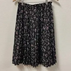 ロングスカート　earth ギャザープリーツ/花柄/ブラック 255276