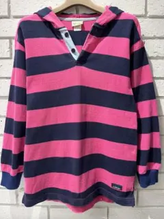 L.L.Bean ピンクネイビー ボーダー 長袖Tシャツ トレーナー フード付き