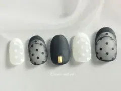 No.6　ジェルネイル　シースルー　水玉　ドット　シアー　ブラック　ホワイト