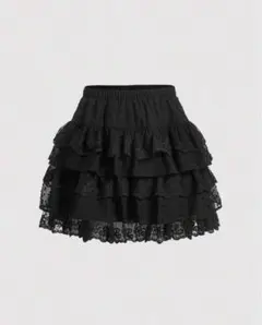 SHEIN MOD コントラストレースフリル裾スカートブラックサイズS