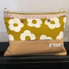 ［s426]北欧柄×黄色　ショルダーティッシュケース　保育士　お散歩かばん