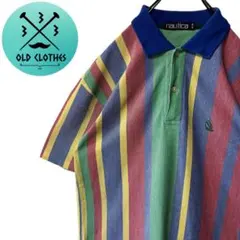 【NAUTICA】ノーティカ 90s ポロシャツ マルチカラー ストライプ柄