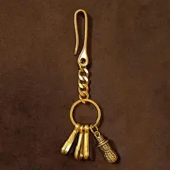 キーホルダー キーリング 真鍮&ステンレス ブラス　 真鍮 ピーナッツ ゴールド