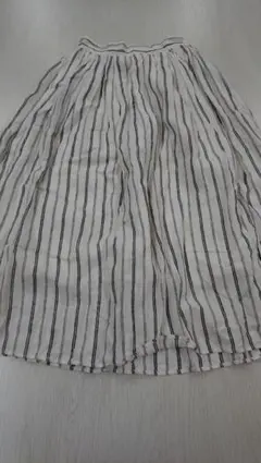 ナノ・ユニバース フレンチリネン ストライプフレアスカート麻ロング丈36