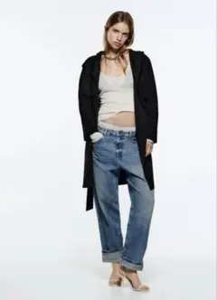 未使用❤️ZARA ザラ フード フェイク スエード 春秋 コート（S）ブラック