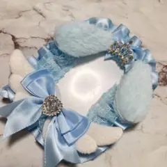 B8 ブルー系 水色リボン うさ耳 天使 トレカケースデコ レースデコ 推し活